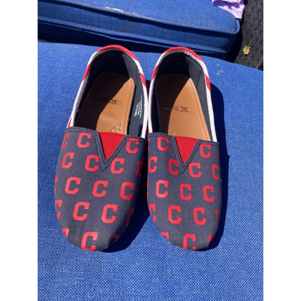Cleveland Indians MLB Team Beans Women XL Navy Red Canvas Slip‎ On Shoes POP0119